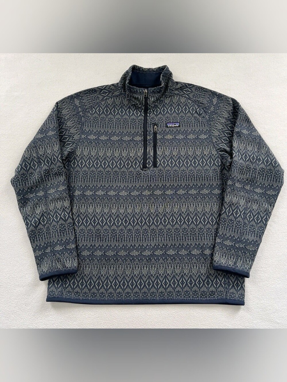 Patagonia Better Sweater 1/4 Zip Fleece FALCONER LEGEND Mens Lrg Fish Fair Isle